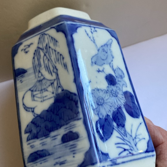 Vintage Chinese Blue & White Porcelain Tea Caddy - JAR - Urn - Canister - Picture 10 of 12